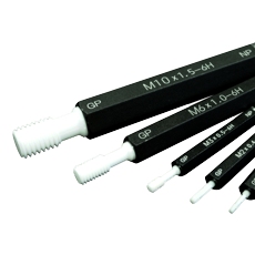 Limit thread plug gauge with GO side of ceramic and NO-GO side of tool steel. GO side extremly hard, anti-corrosive and absolutely wear resistant.