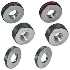 Thread ring gauges for ISO metric threads, fine threads or trapezoidal threads according to DIN 13, DIN 103. , 
Thread ring gauges for American unified threads UNC and UNF, extra fine theads UNEF or pipe threads NPT. , 
Thread ring gauges for Withworth pipe threads or tapered pipe threads.