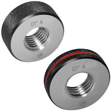 Thread ring gauge according to DIN ISO 228 for Withworth pipe threads made of hardened tool steel. GO or NO-GO thread ring gauge A.